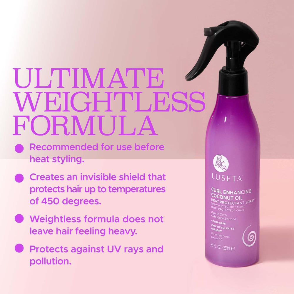 Luseta heat protectant spray mist ensures even dispersion before styling.