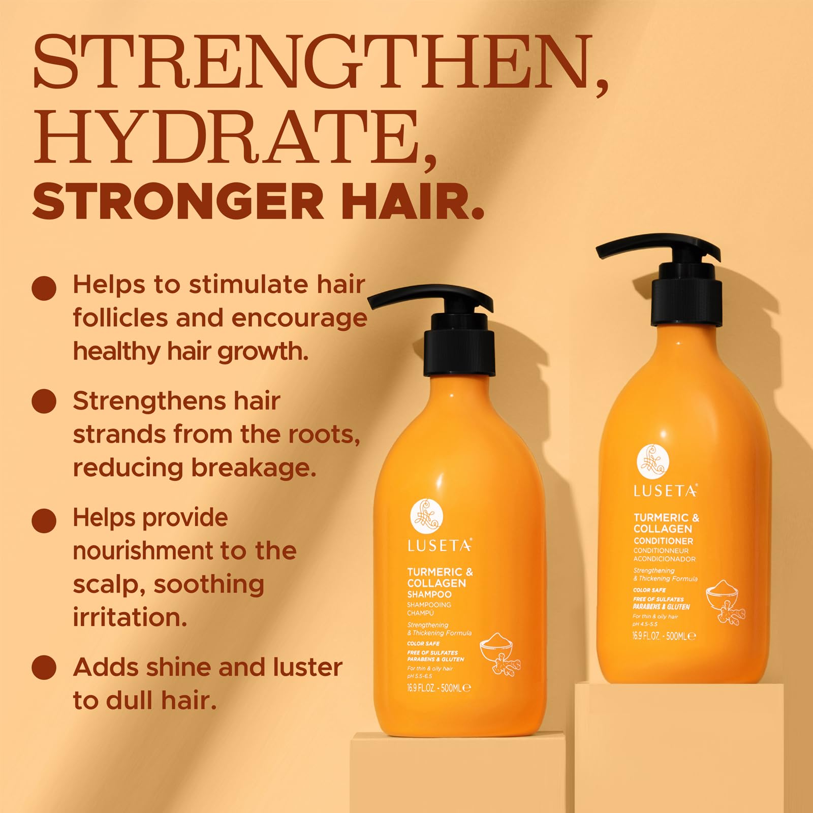 Luseta hydrolyzed collagen hair-structure closeup emphasizes protein support for healthier strands