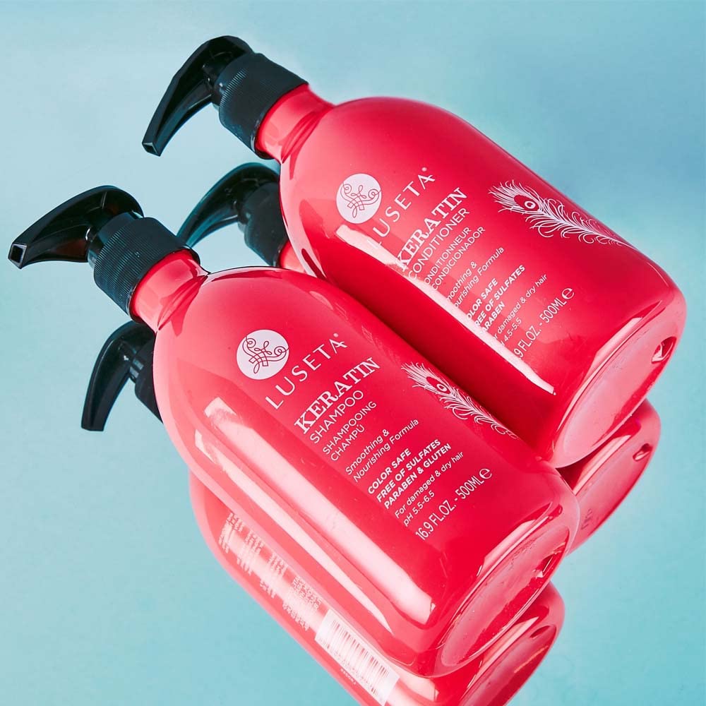 L LUSETA Keratin Conditioner bottle front emphasizes detangling and shine.