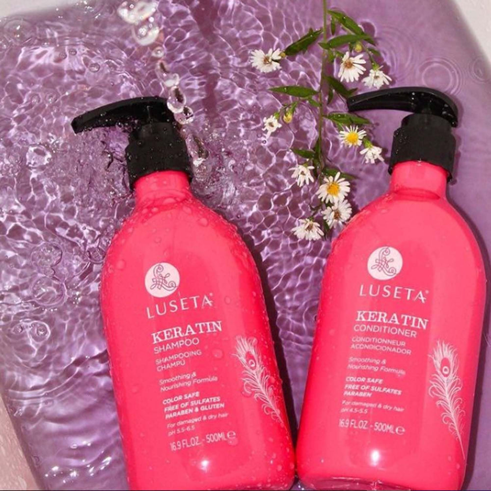 Luseta Keratin duo set close-up highlighting healthy shine and strengthened strands