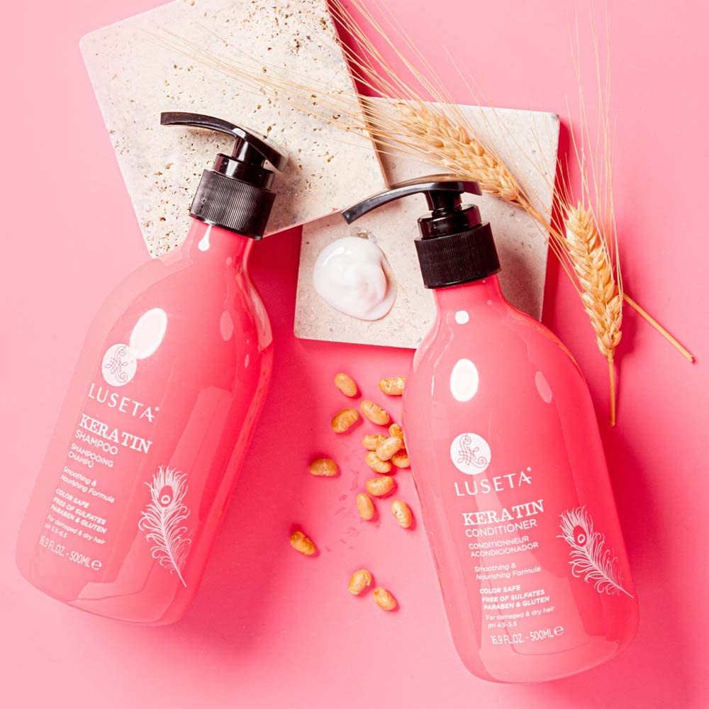 L LUSETA Keratin Set packaging showcases color-safe, sulfate-free hair care.