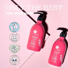 Luseta keratin shampoo bottle pump shows easy, mess-free application.