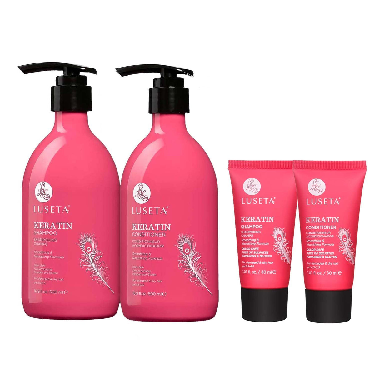 Luseta Keratin Shampoo full bottle delivering smooth shine for color-treated hair