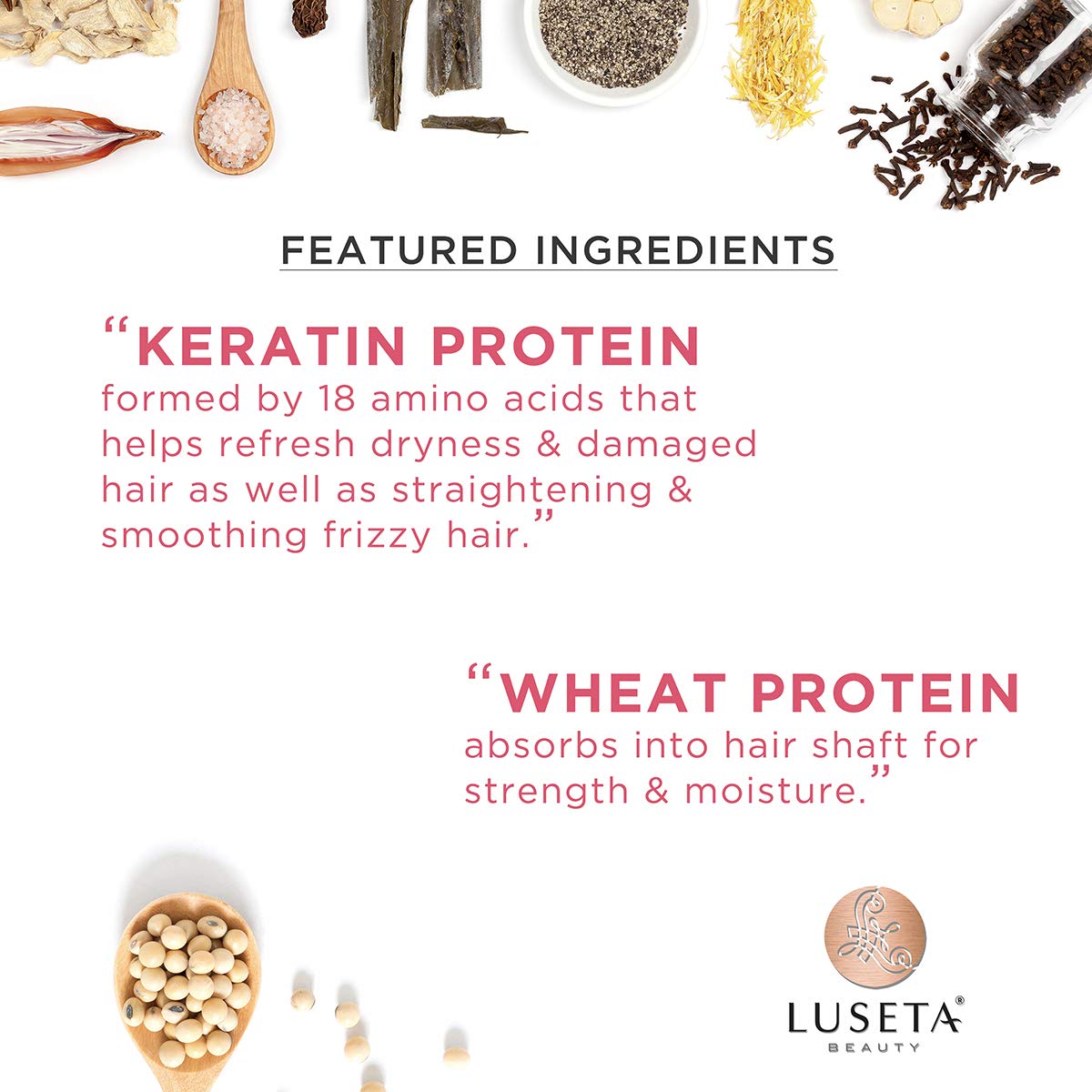Close-up of Luseta Keratin Smooth bottle for premium hair hydration.
