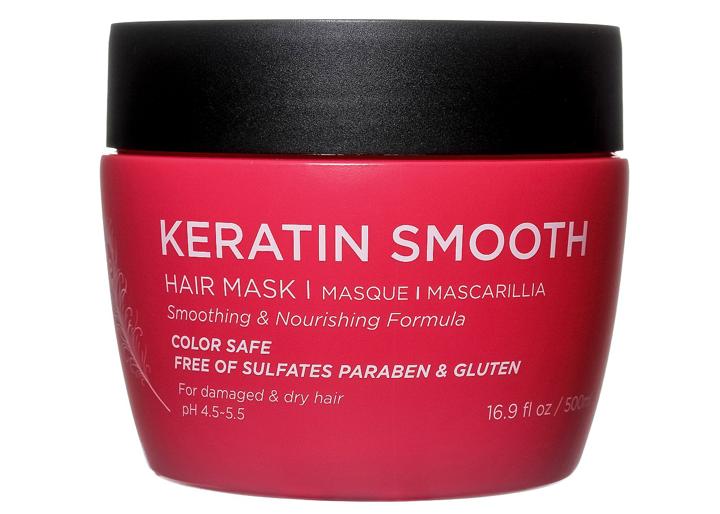 L Luseta Keratin Smooth Hair Mask bottle shows hydrating formula for dry hair.