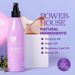 Luseta leave-in conditioner apply spray demonstrating easy styling for defined curls.