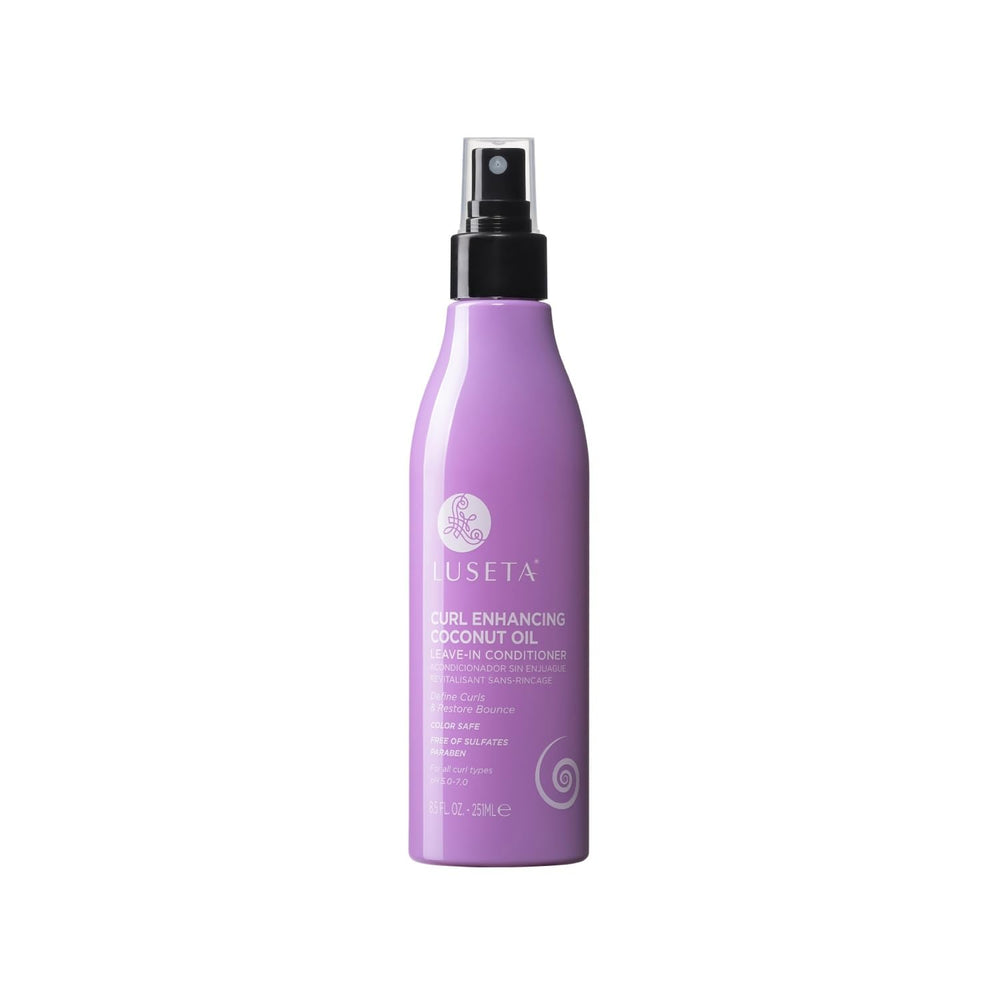 Luseta leave-in conditioner curly bottle with coconut oil for shine and frizz control.