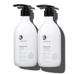 L Luseta Marula Oil shampoo bottle pour shows lightweight hydration for fine hair
