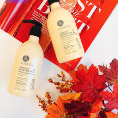 L Luseta Restoring Conditioner on palm, adds manageability without weighing hair down