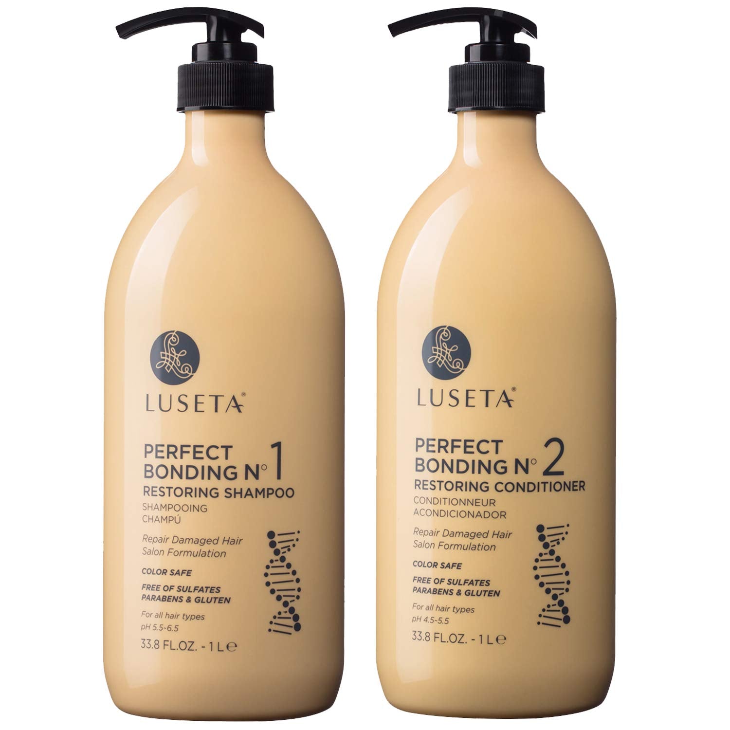 L Luseta Perfect Bonding Restoring Shampoo pour bottle, gentle cleansing for all hair types