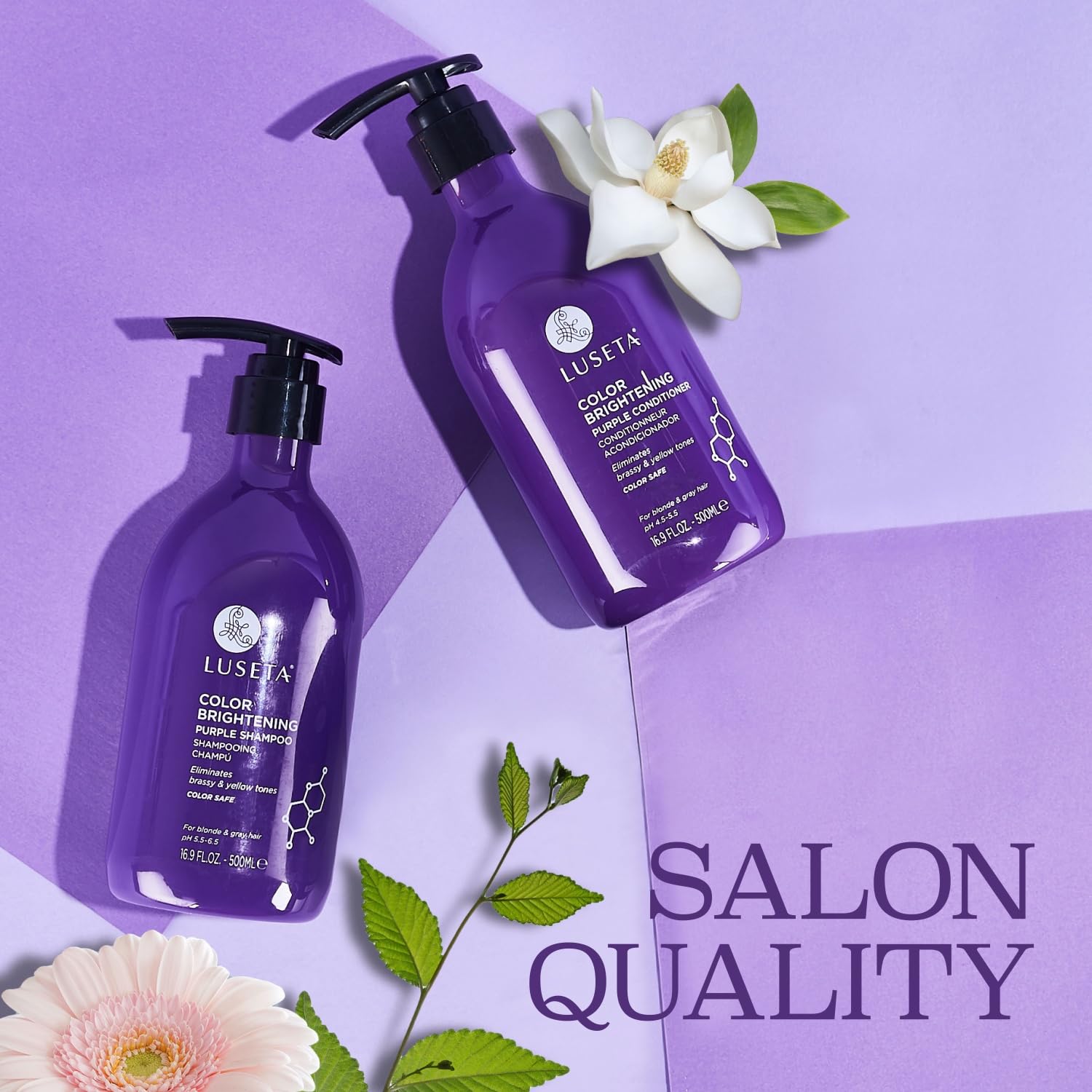 Luseta purple shampoo and conditioner set displayed together for salon-quality color care.