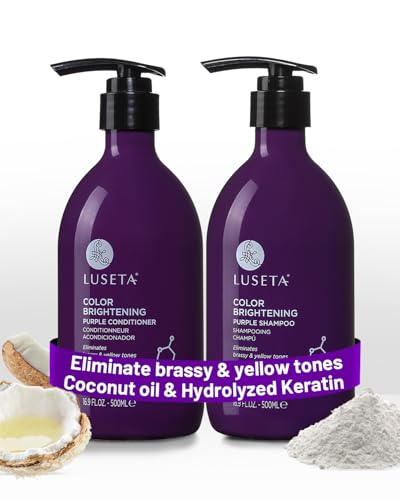 Luseta purple shampoo bottle front shows color-safe toning for blondes and grays.