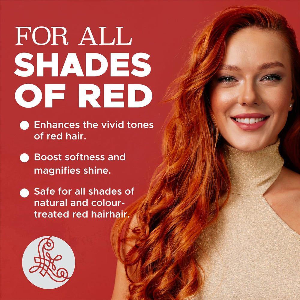 Luseta red hair conditioner bottle promoting smoothing and vitality for color-treated hair