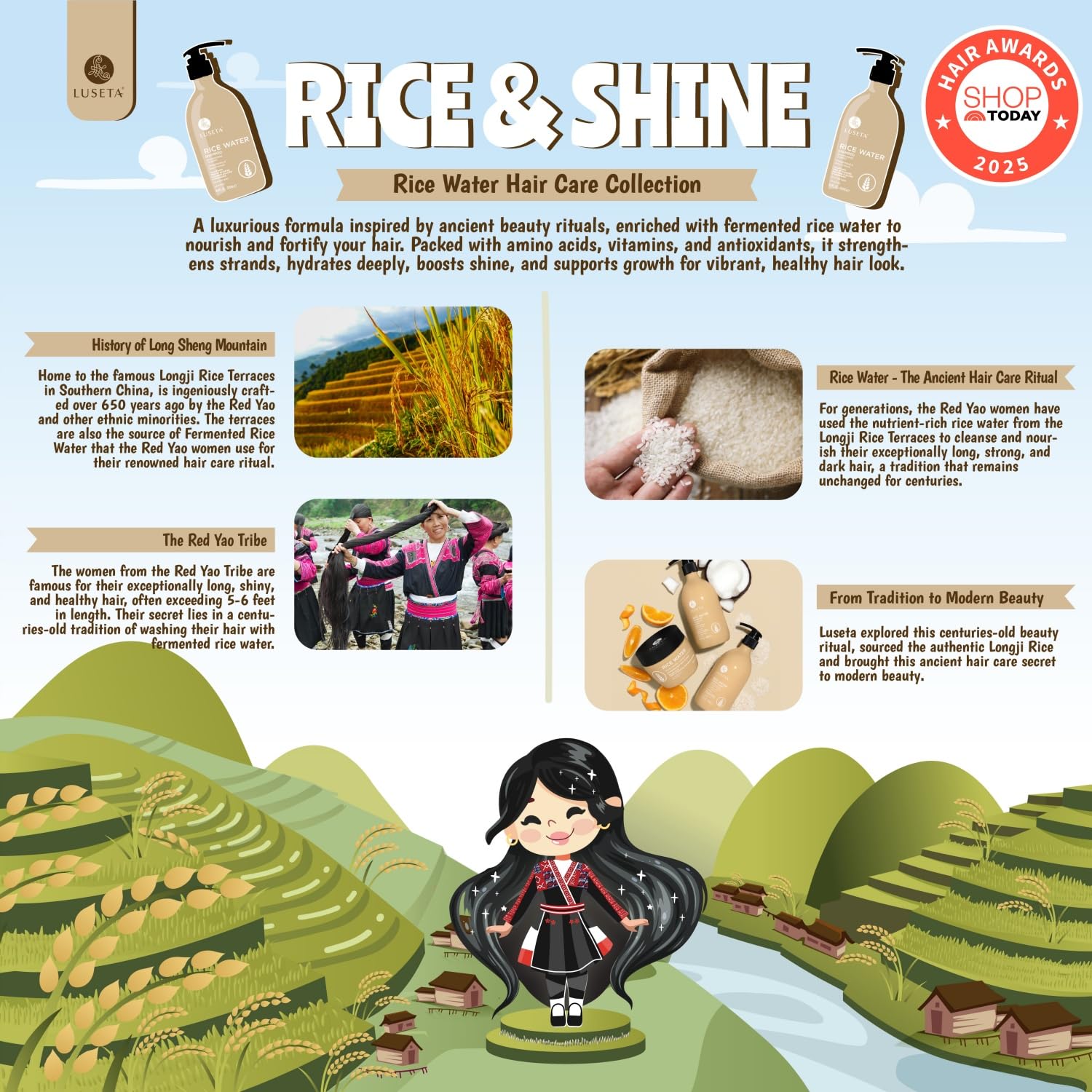 Luseta Rice Water Conditioner bottle for silky, hydrated strands.
