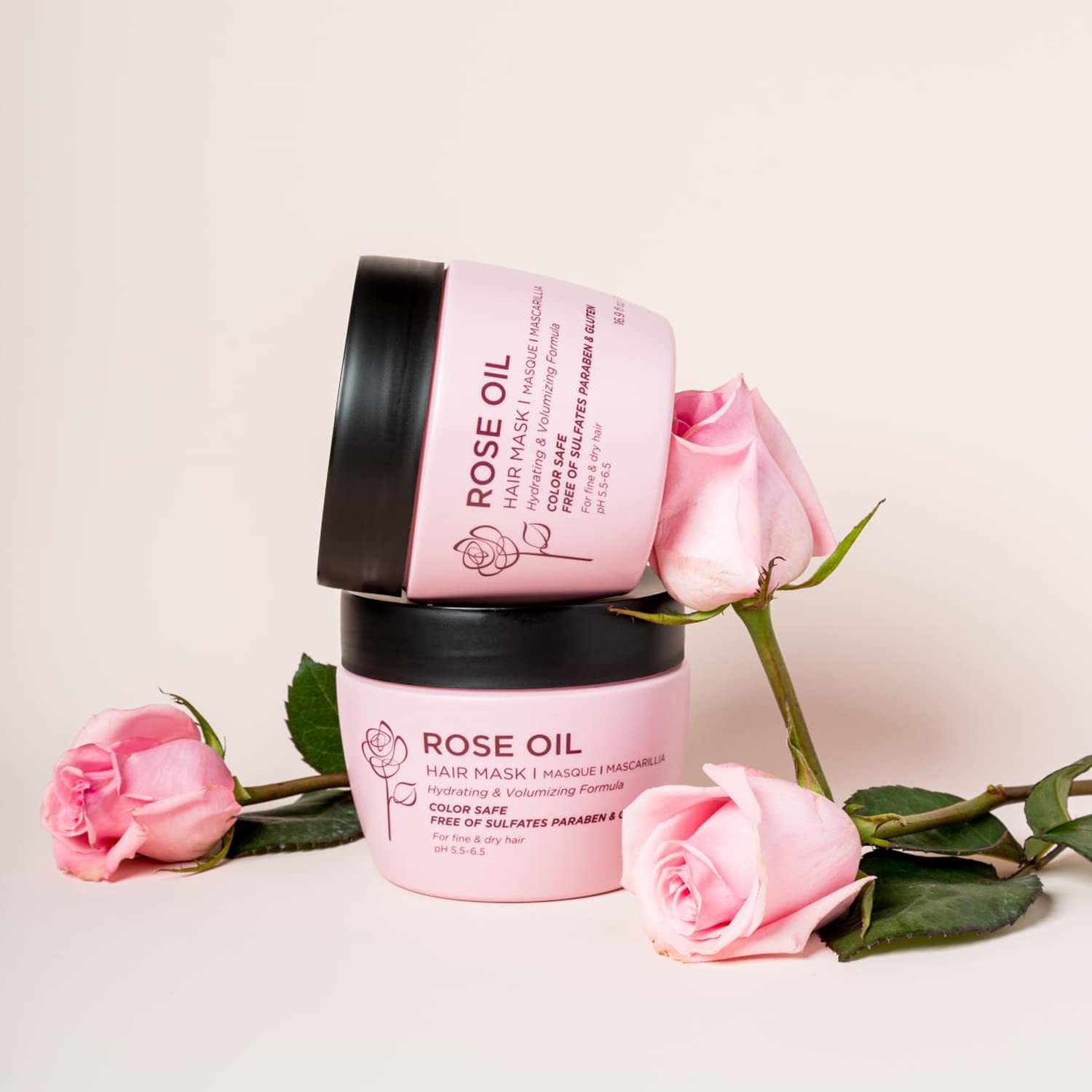 Luseta rose oil hair mask ingredients closeup highlights rose extract for nourished strands