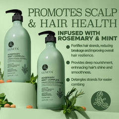 Luseta Rosemary Mint conditioner bottle highlighting detangling and shine.