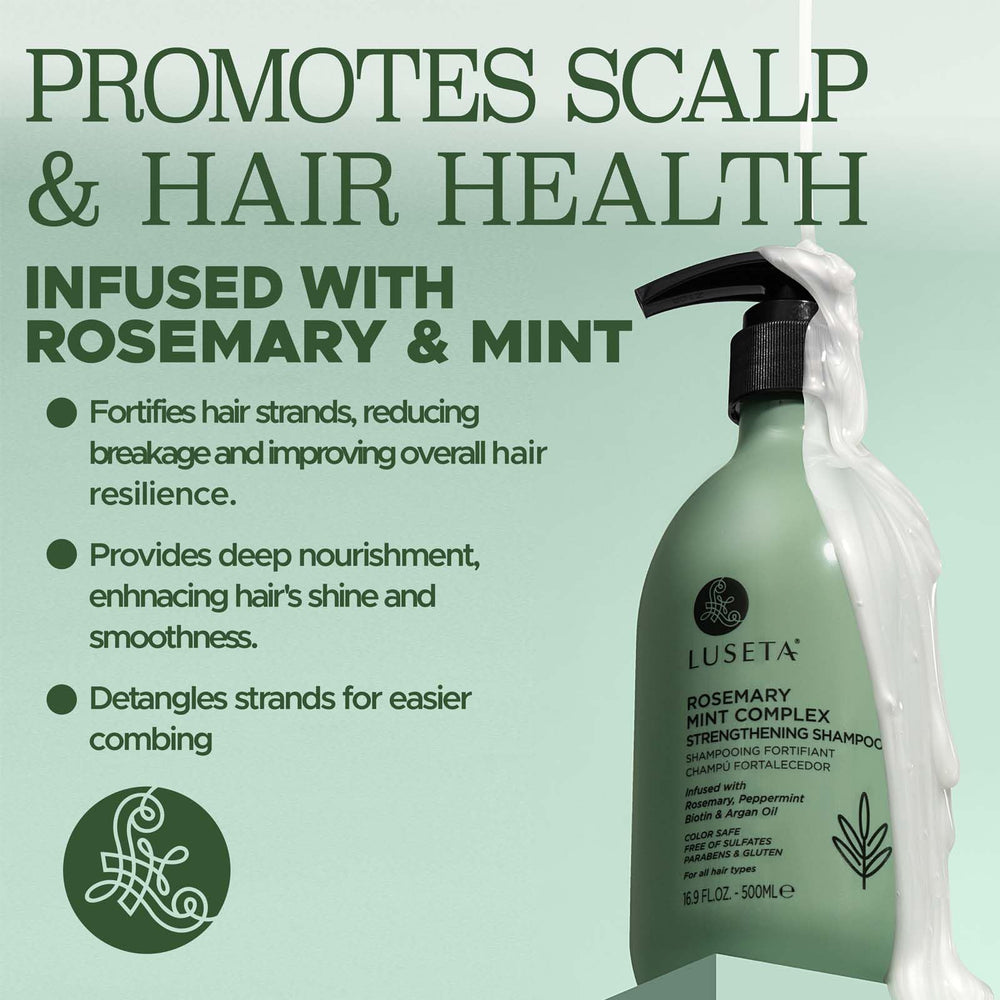 Luseta Rosemary Mint Strengthening Shampoo rich foamy lather for detangling.