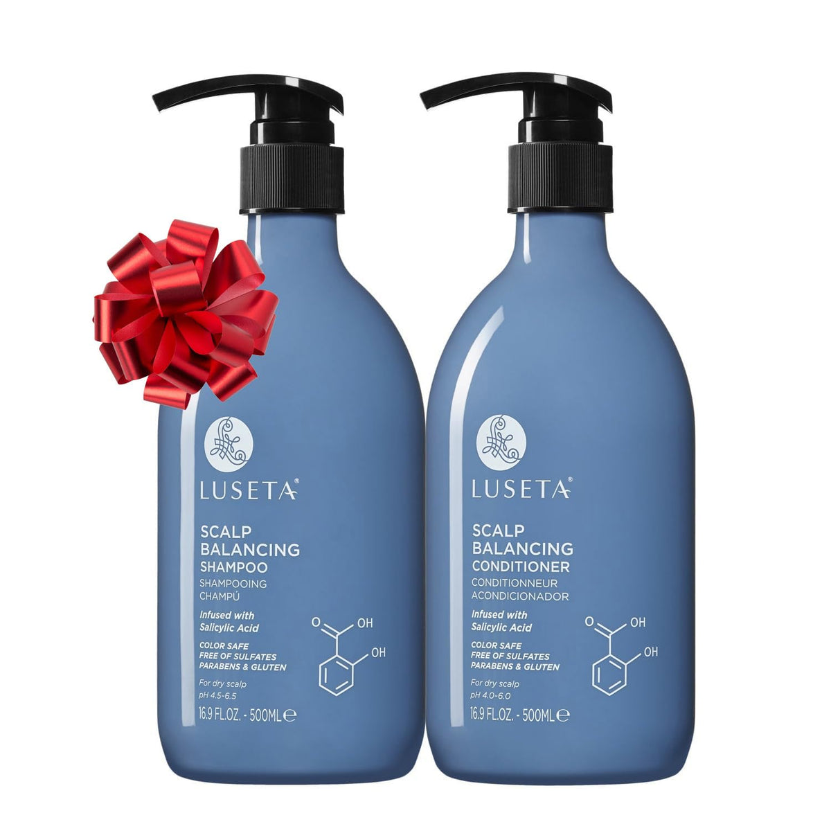 Luseta salicylic acid shampoo bottle pour shows clarifying cleanse for buildup removal