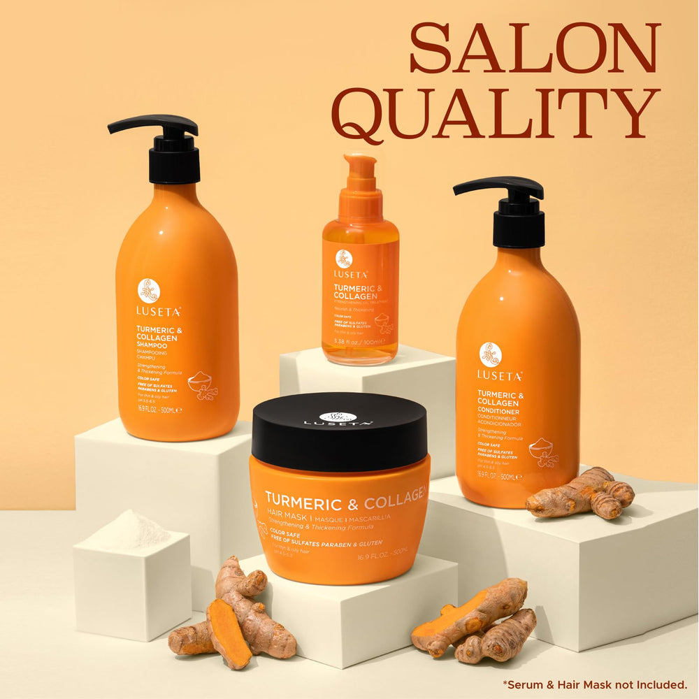 Luseta shampoo ingredients closeup features turmeric extract for smoothing and moisture