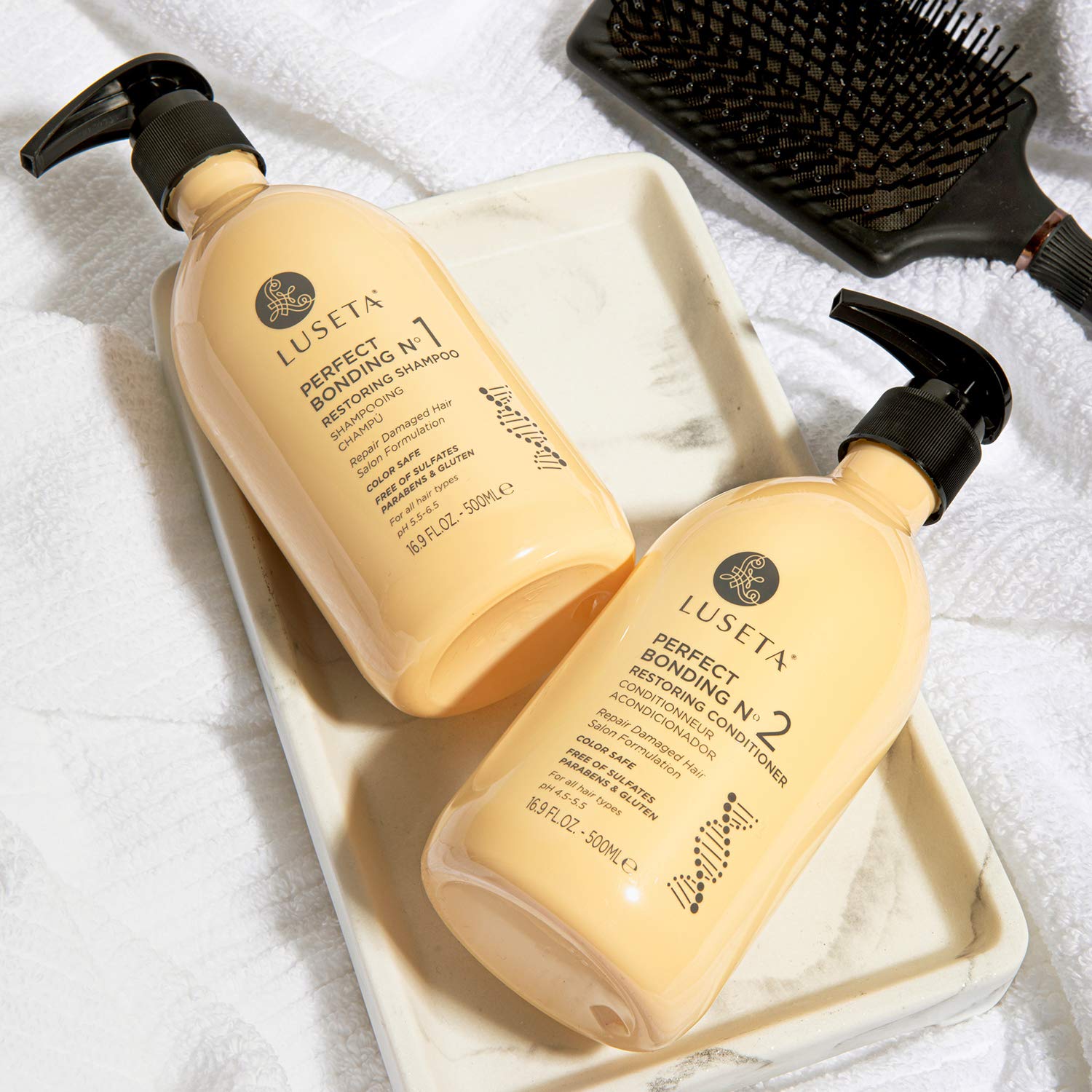 Sulfate-free and gluten-free badge on Luseta packaging