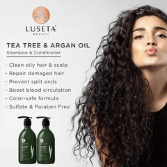 Luseta Tea Tree & Argan Oil detangling conditioner bottle for silky, manageable hair.