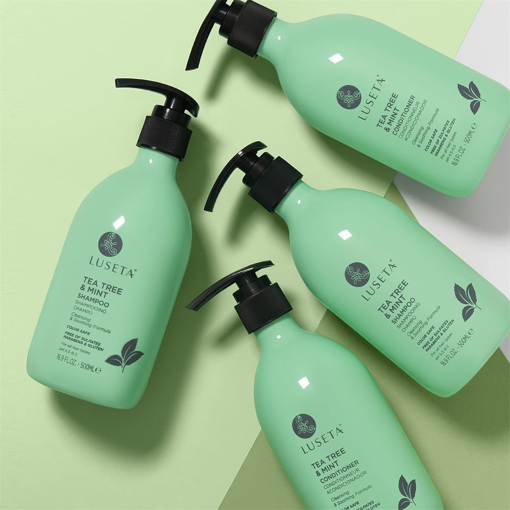 Luseta Tea Tree Mint Routine application demonstrates step-by-step hair care ritual.