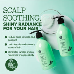 Luseta Tea Tree Mint Shampoo label closeup showcases tea tree and peppermint infusion.