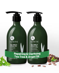 Luseta Tea Tree Shampoo bottle clarifying oily scalp for refreshed hair.