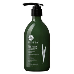 Luseta Tea Tree Shampoo bottle demonstrates a clarifying cleanse for a refreshed scalp.