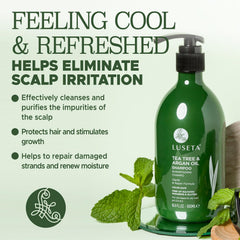 Luseta Tea Tree Shampoo lather close-up highlights rich foam and thorough cleansing.