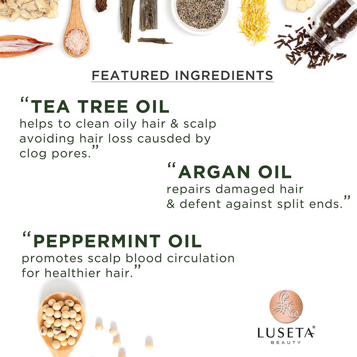 Luseta Tea Tree Shampoo pour-action captures cooling cleansing for irritated scalps.