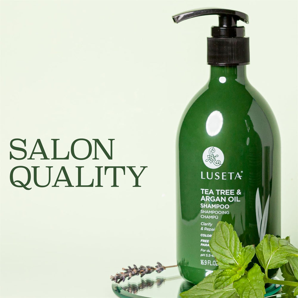 Luseta Tea Tree Shampoo scalp closeup shows soothing sensation during application.