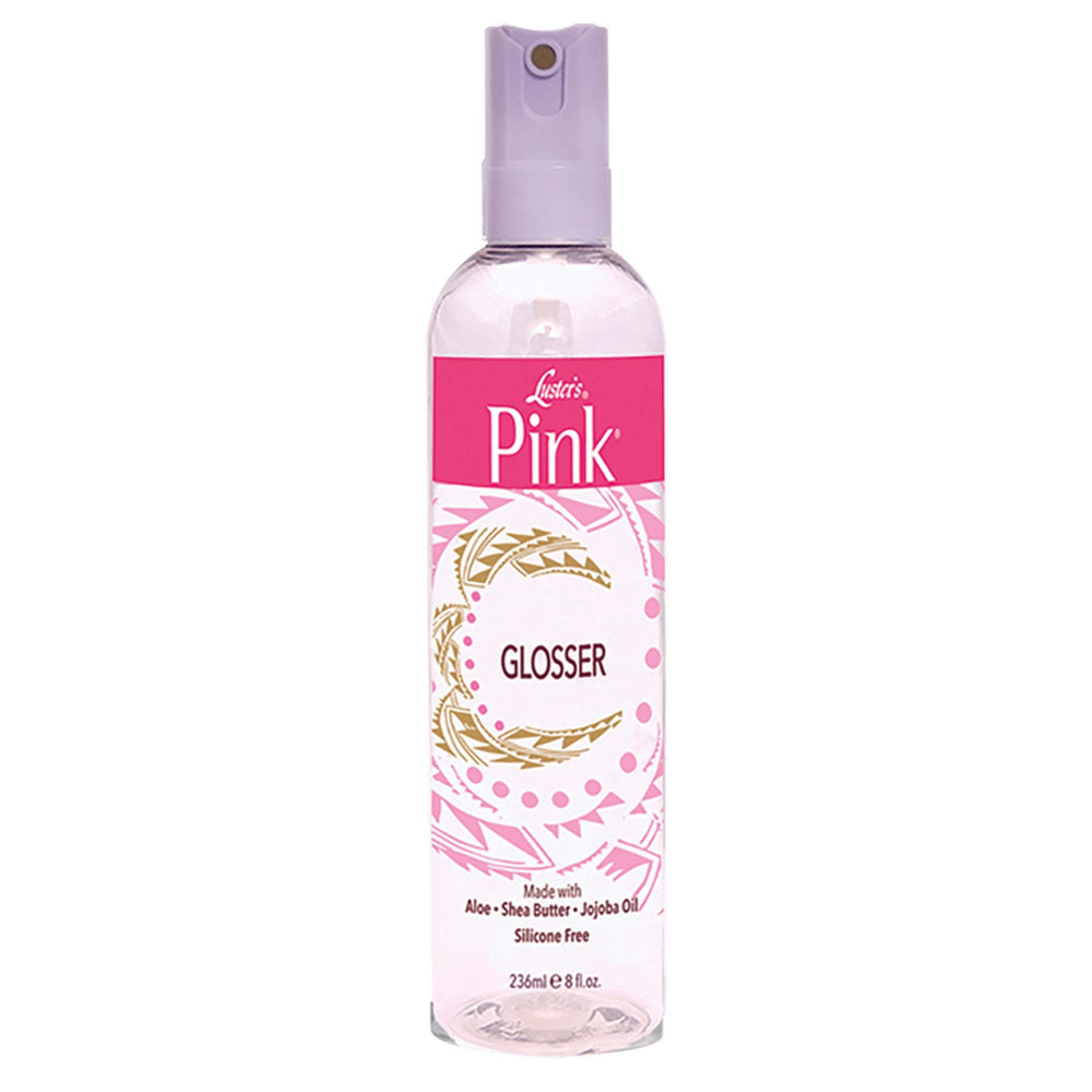 Luster's Pink Glosser bottle delivering radiant shine for your hair.