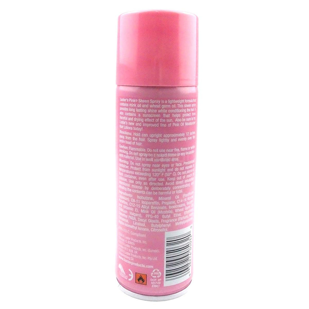 Luster's Pink Sheen Spray being spritzed for lightweight shine and soft texture.