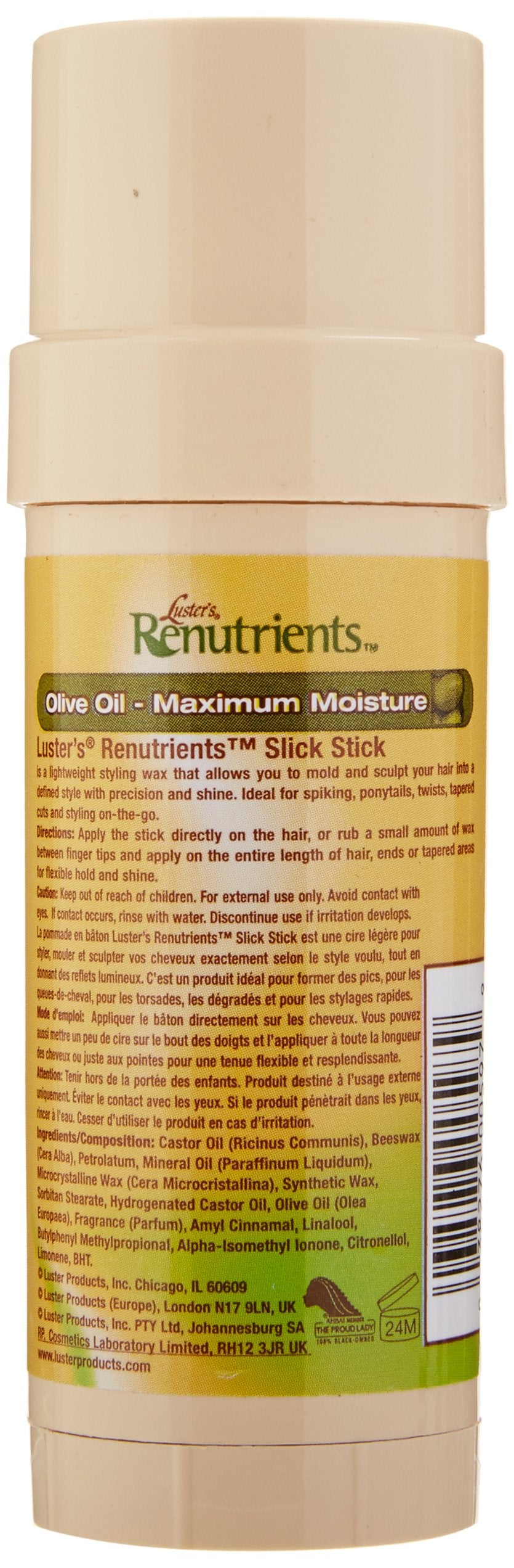 Luster's Renutrients Slick Stick front closeup highlights defined style and moisture.