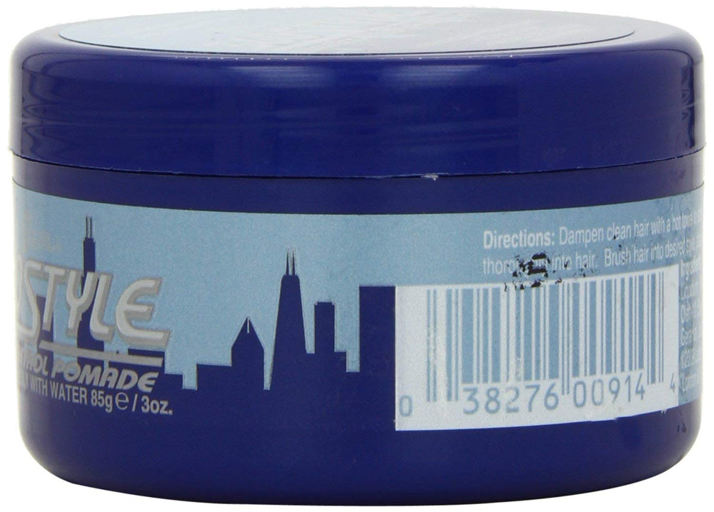 Luster's S-Curl 360 Wave Control Pomade jar close-up reveals creamy texture for even distribution.