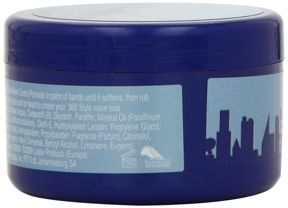 Luster's S-Curl 360 Wave Control Pomade on hair adds subtle shine and defined waves.