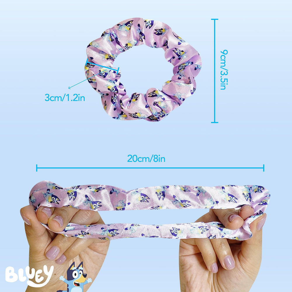 LUV HER Bluey scrunchie lavender showcases vibrant color while preventing snags.