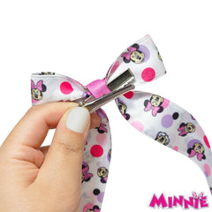 LUV HER Minnie printed long tail bows closeup fabric detail with gingham accents