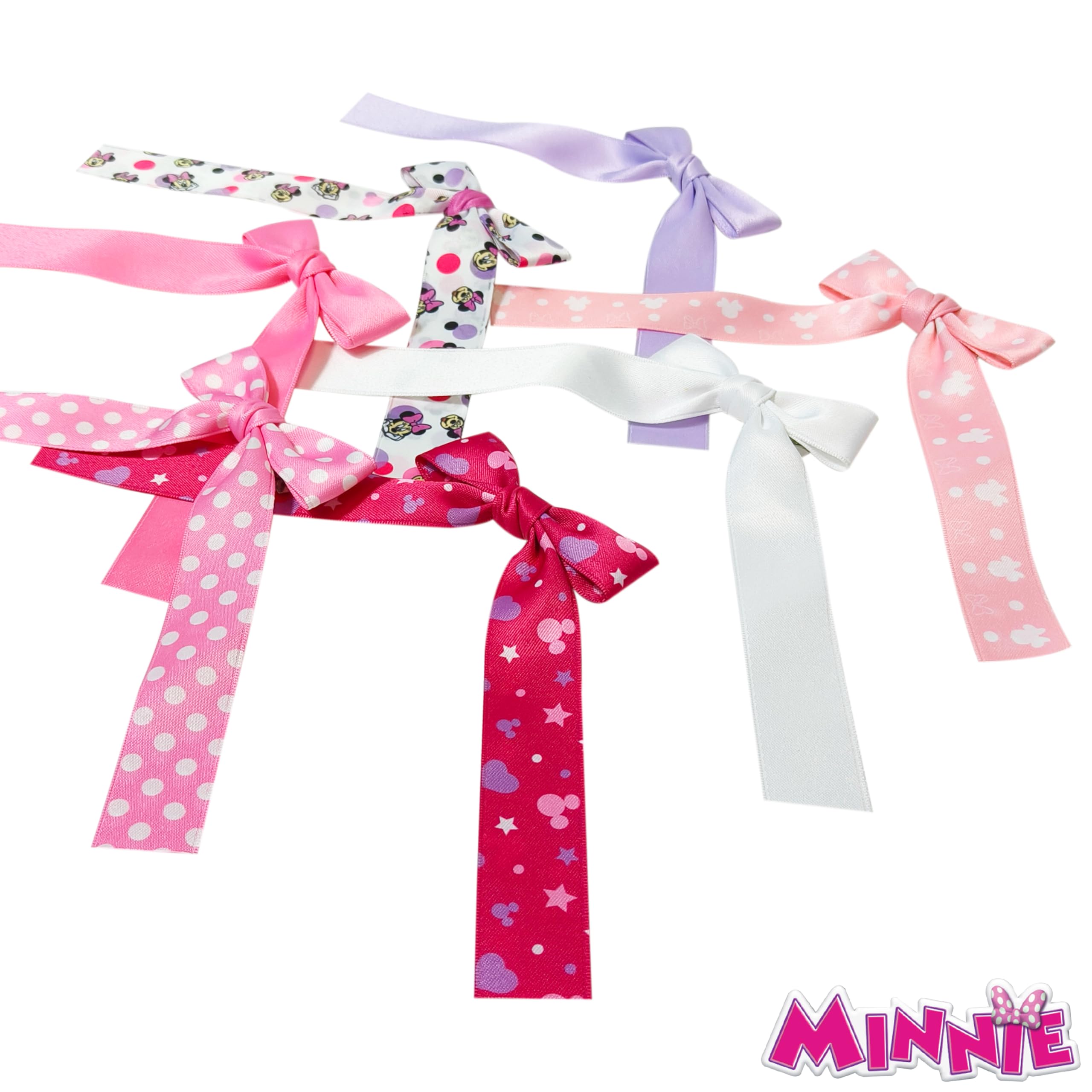 LUV HER Minnie long tail bows worn by child demonstrating easy clip-on use