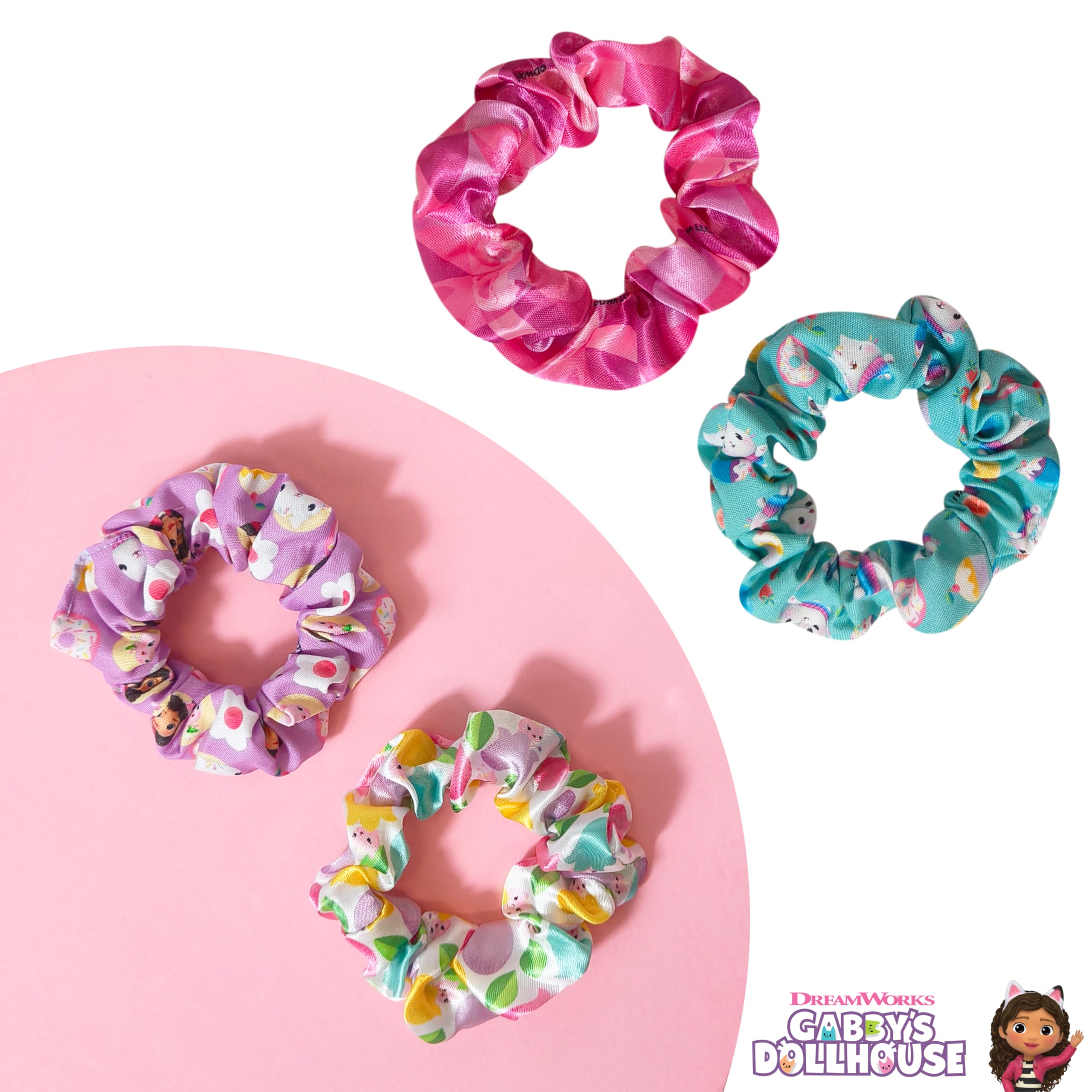 LUV HER Gabby’s Dollhouse scrunchies coordinate with outfits for versatile looks.