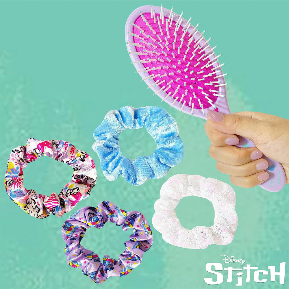 LUV HER Stitch hairbrush 9inch side view showing rounded bristles and kid-friendly handle.