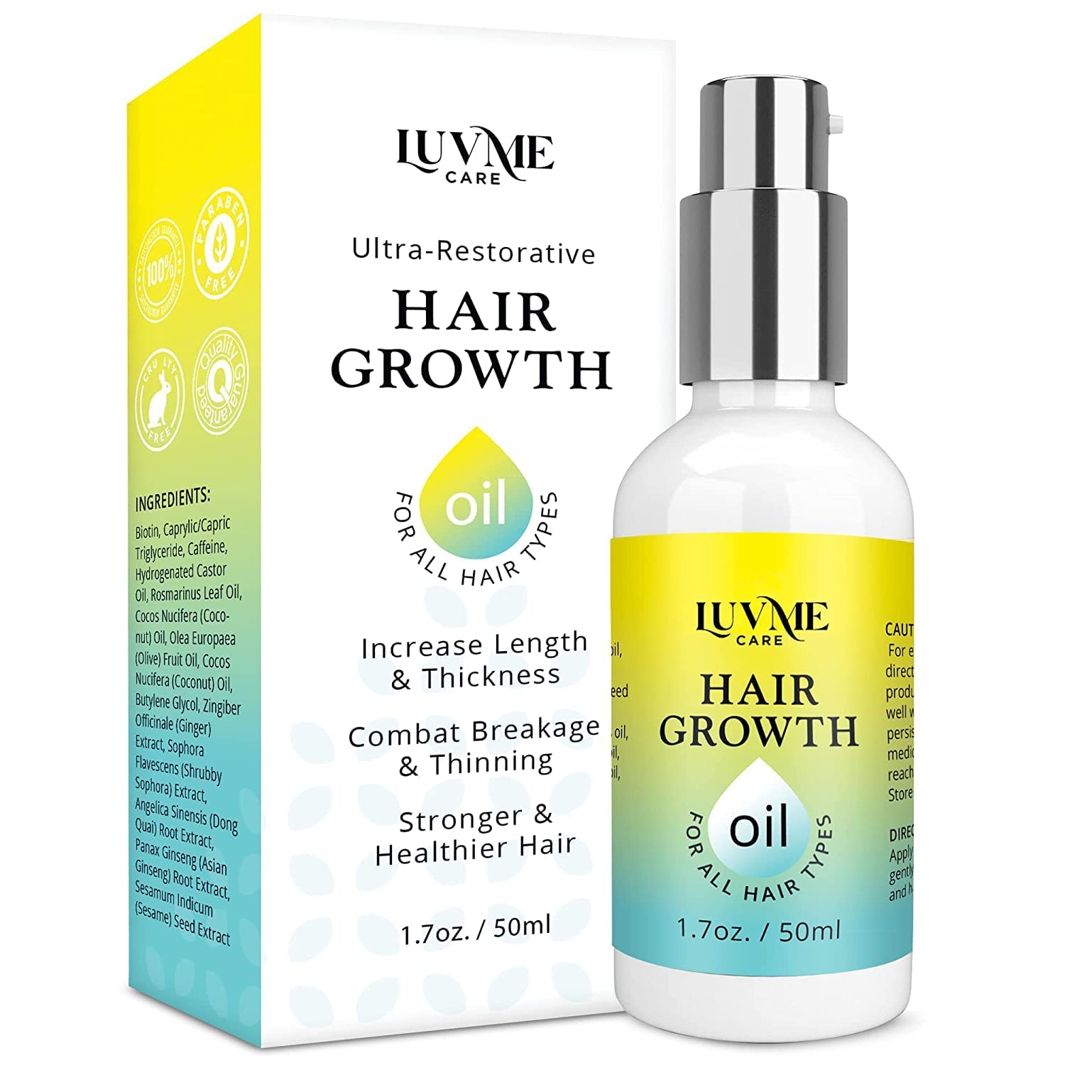 Luv Me Care Biotin Hair Growth Oil bottle showing vitamin-rich formula for healthier hair.