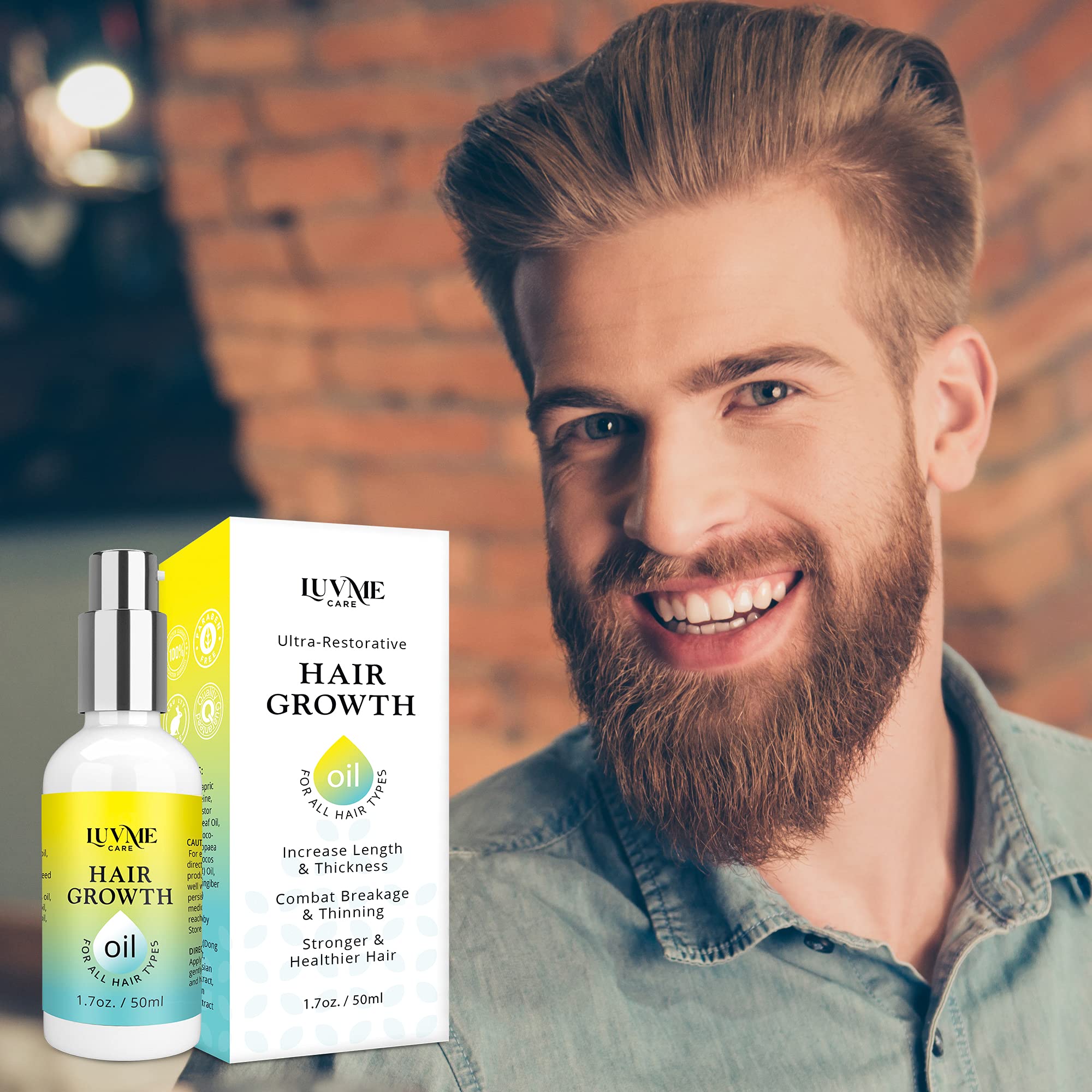Luv Me Care Biotin Hair Growth Oil natural ingredients highlight featuring castor, rosemary, ginger, biotin.