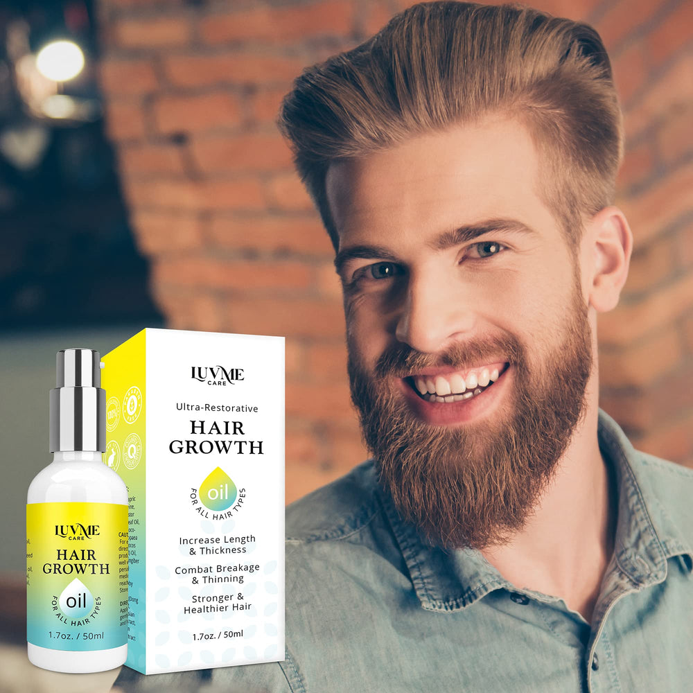 Luv Me Care Biotin Hair Growth Oil natural ingredients highlight featuring castor, rosemary, ginger, biotin.