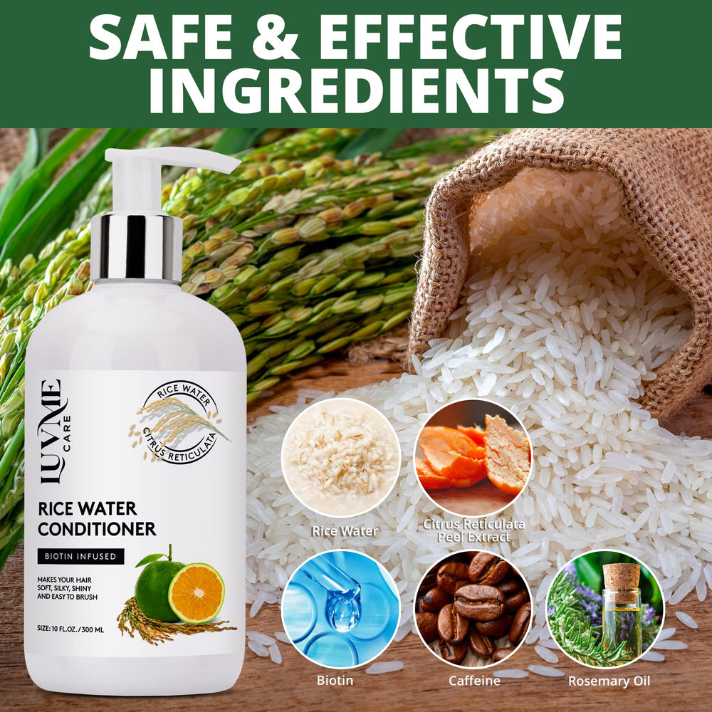 Luv Me Care rice water conditioner texture swatch showcases creamy formula for deep conditioning.