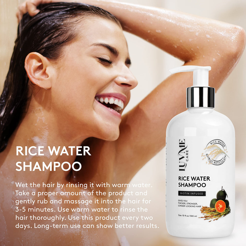 Luv Me Care rice water with ginger root closeup, suggesting strengthening from a nutrient-rich formula.