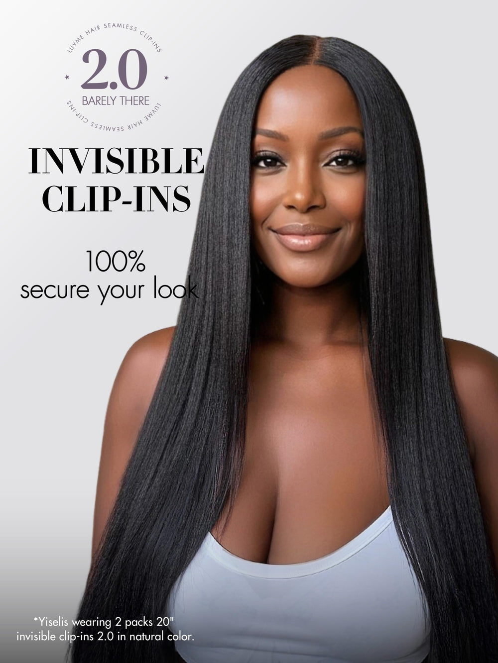 LUVME 18-inch Yaki Straight real human hair clip-ins show long, polished length.