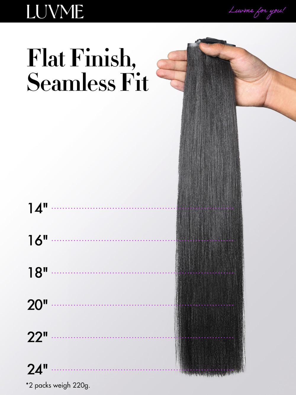 LUVME Brazilian Remy clip-ins straight 16-24 inch lengths for natural look.
