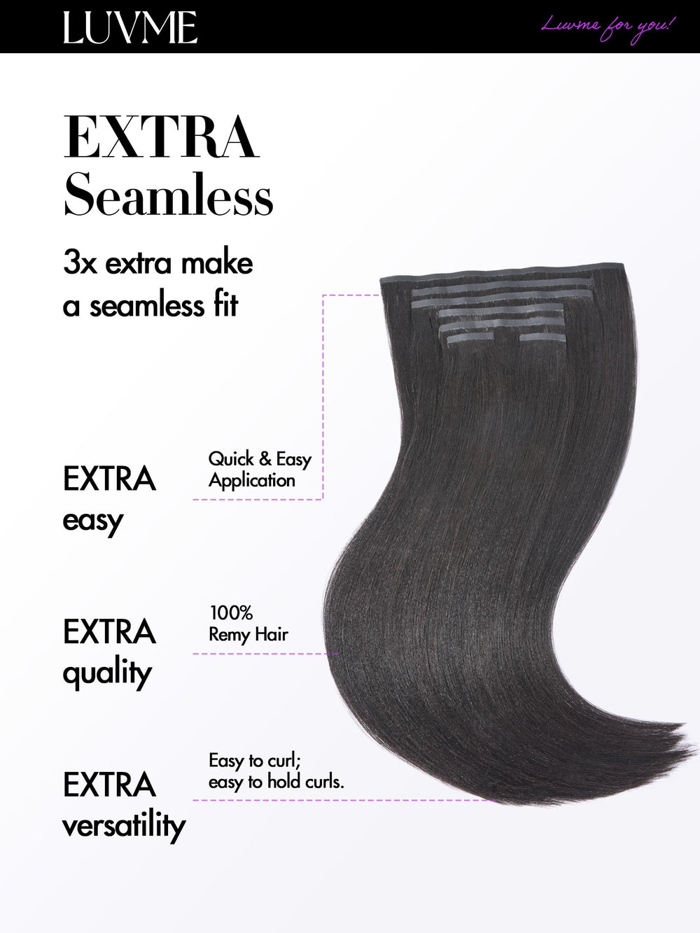 LUVME clip-in extensions application is easy for at-home styling.
